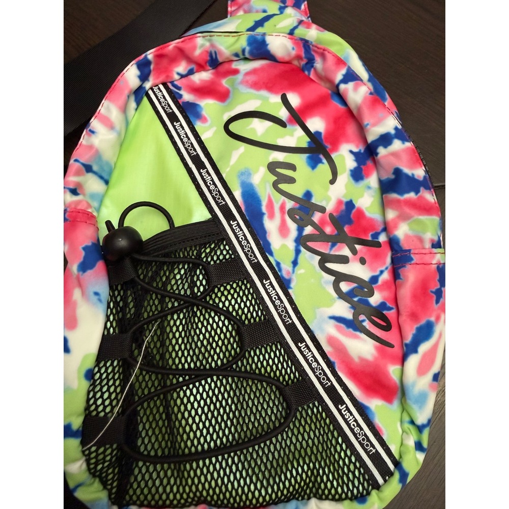 Justice Sport Girls Tie Dye Sling Bag Neon Pink Green Blue‎ Crossbody Backpack